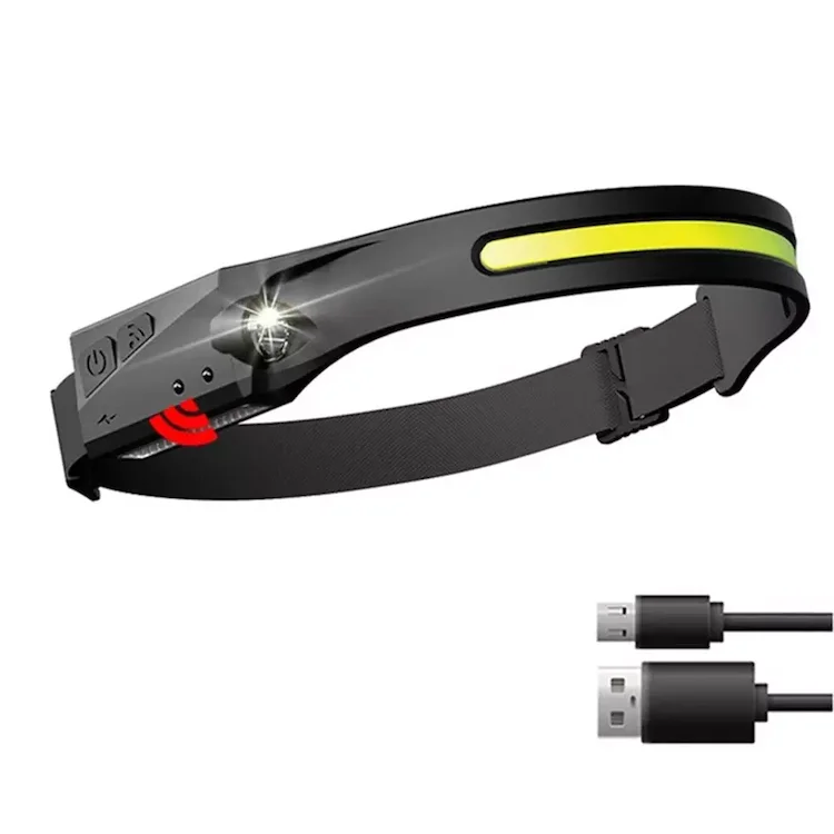 USB Rechargeable Wide Beam Headlight Motion Sensor Head Lamp Adjustable Headband Waterproof Head Torch Light for Camping