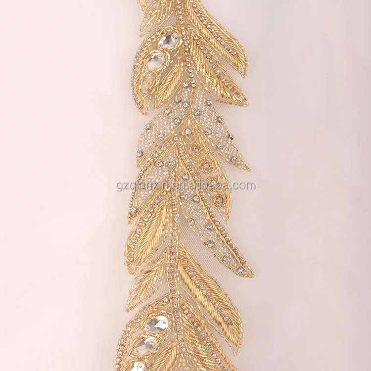 
Indian Bead Belt Indian Slace Sequin Rhinestone Trim in Gold 