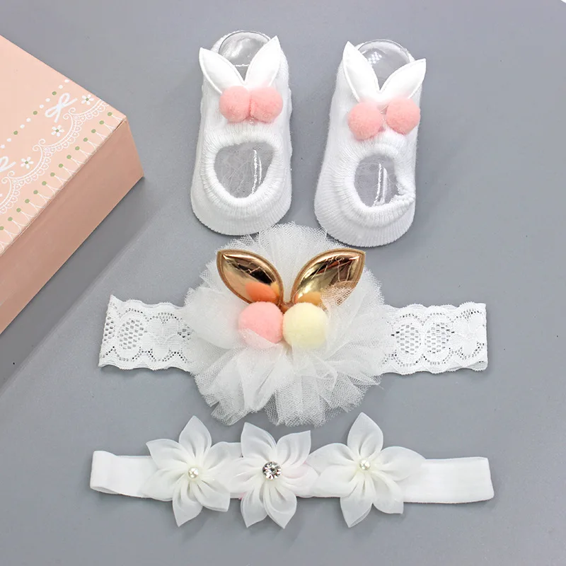 Baby Hair Accessories Girl Headband Socks Set Crown Bows Newborn Hairband for Girls Turban Lace Flower Headbands