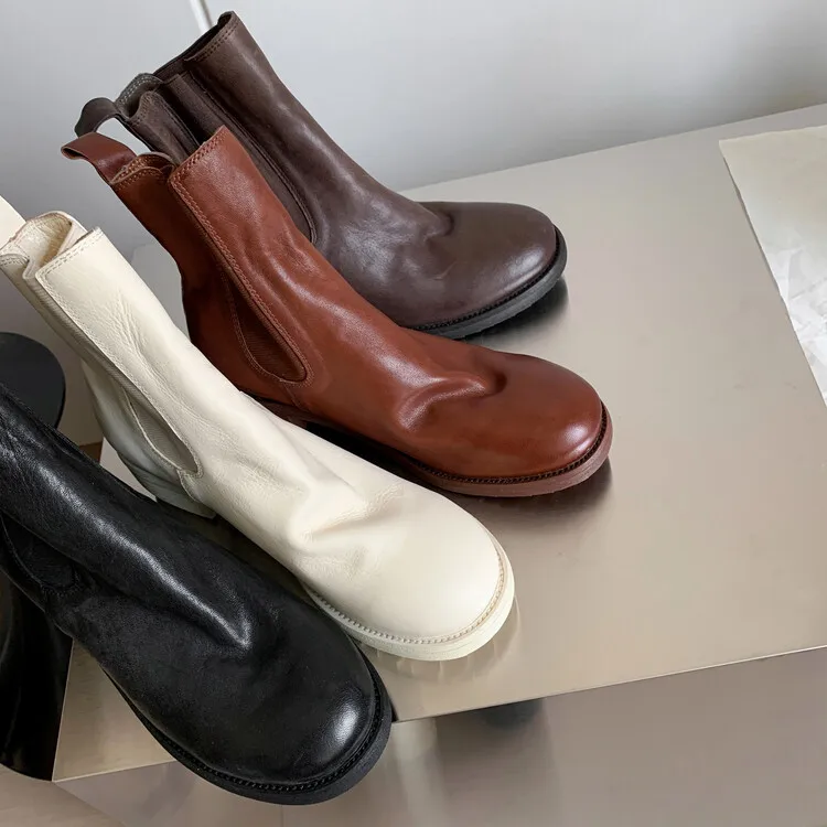 Xinzirain Custom Vintage Ladies Winter Boots Low MOQ Private Label Full Leather Comfortable 4cm Heel Women Ankle Boots