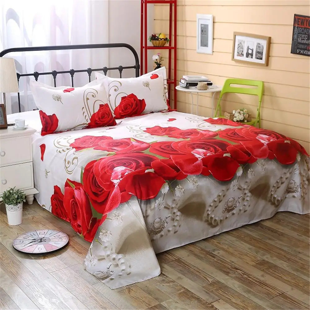 3pcs/set Romantic 3D Rose Pattern Printing Bed Sheet Pillow Cover Bedding Set Sheet Modern