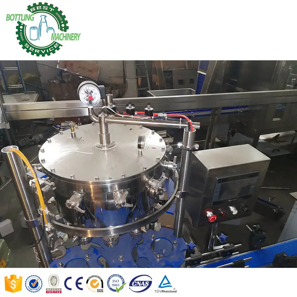 A to Z SUS304 rotary Isobaric linear 12 heads carbonated soda water beverage foaming wine 200ml PET plastic can filling machine