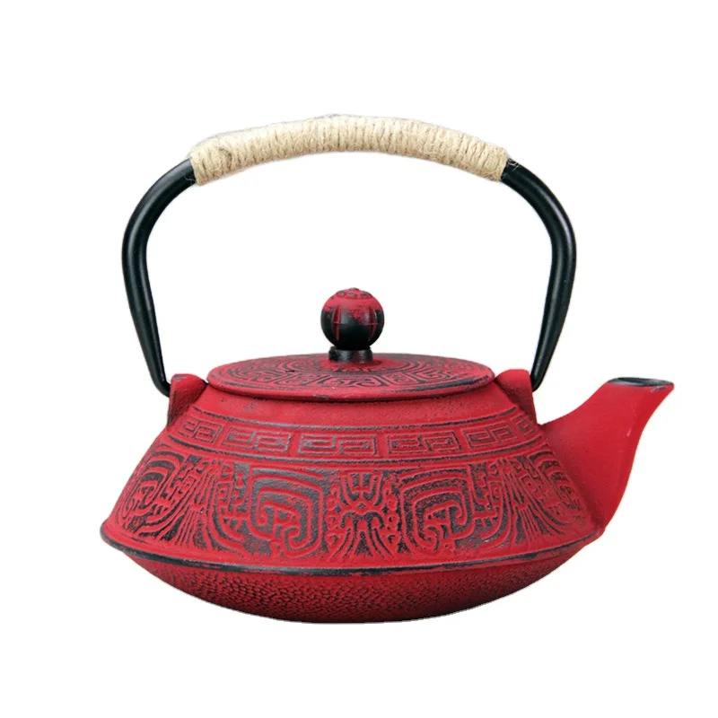 Black/Red 800Ml Chinese Antique Wholesale Cast Iron Teapots Kettle With Infuser And Handle