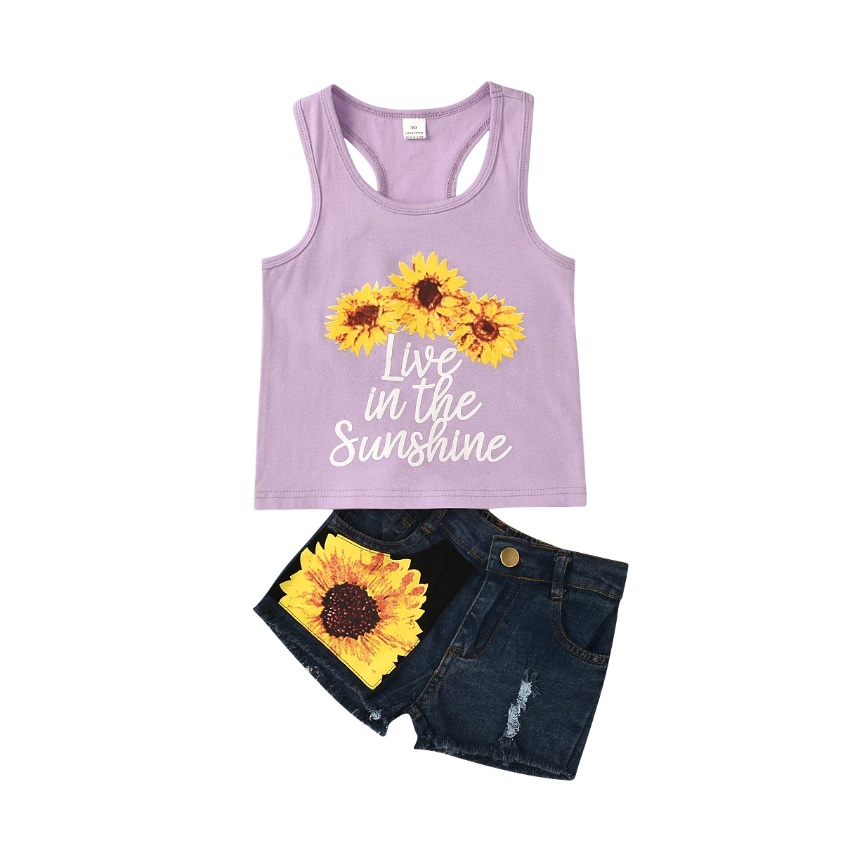Agradecido шорты из джинсовой ткани для маленьких девочек, топы без рукавов с подсолнухом, Распродажа детской одежды комплекты одежды для детей