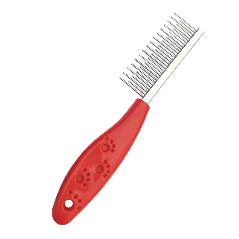 Manufacture Wholesale Footprint Non-slip Handle Pet Comb Stainless Steel Dog Row Comb Flat Tooth Cat Comb