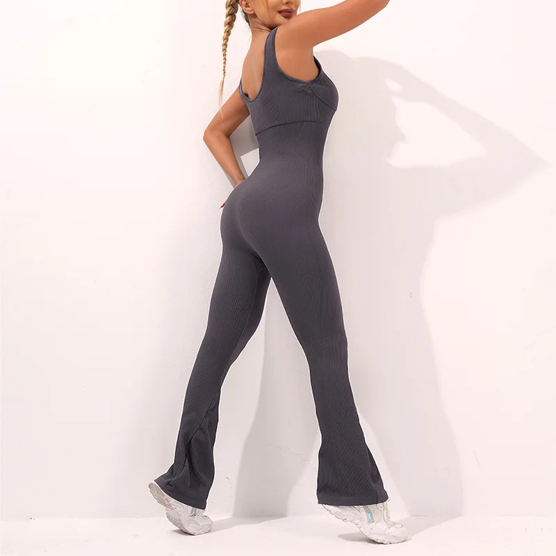 New Seamless Solid Color Tight Bell Bottom Pants For Women, Hip Lifting Sportswear, Long Yoga Jumpsuit For Women