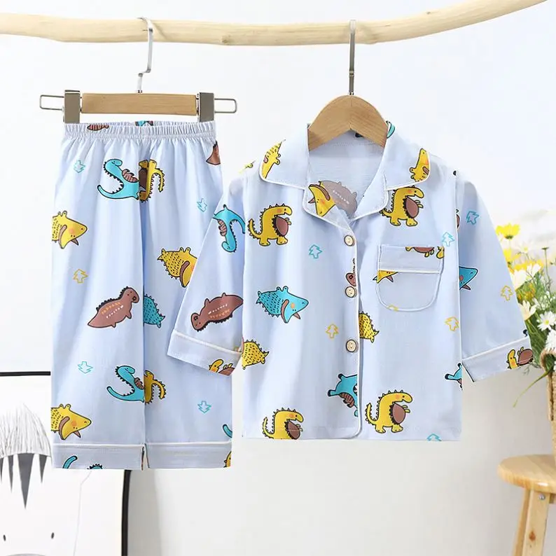Children 100% Cotton Pajamas 2PCS Set Cartoon Print Girls Sleepwear nightwear Kids Long Sleeve Pajamas Set Boys