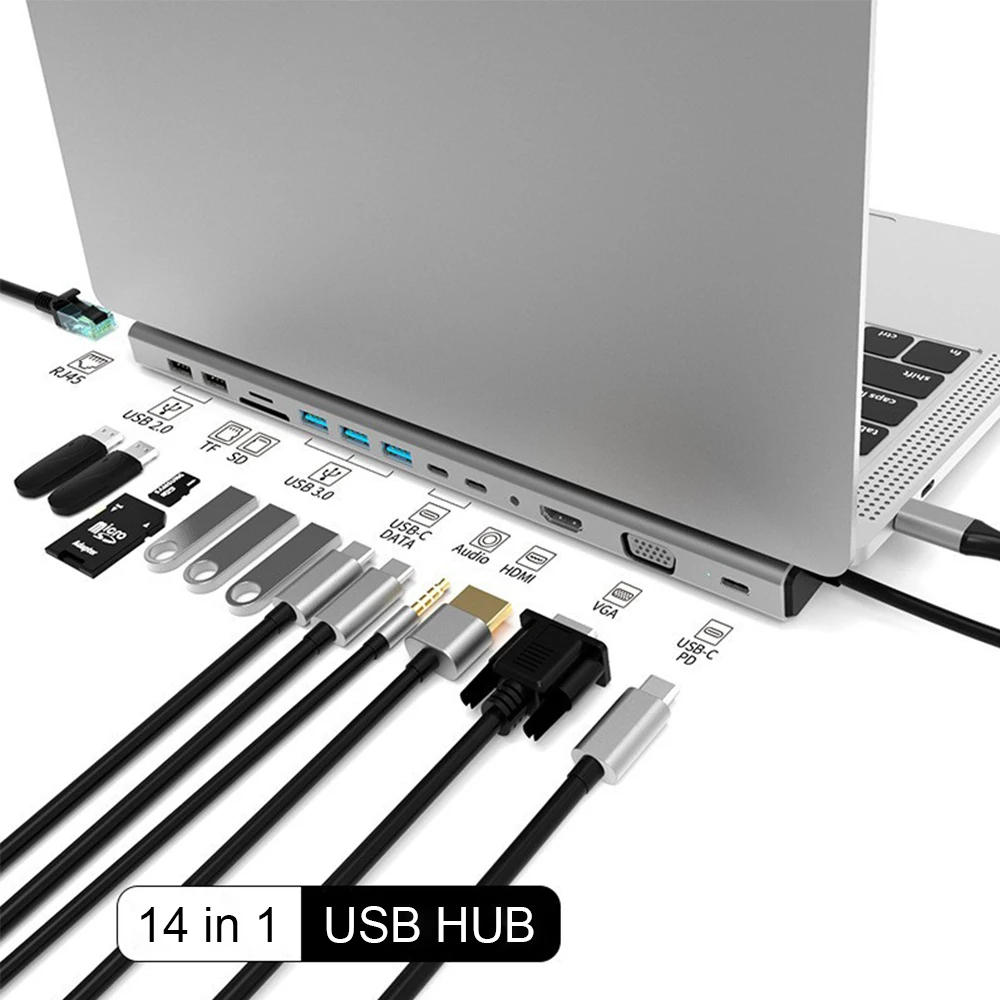 Новый RJ45 1000 м Ethernet порт PD 100 Вт зарядка USB 3 0 2 SD/TF 14 портов док-станция типа C к USB-концентратору