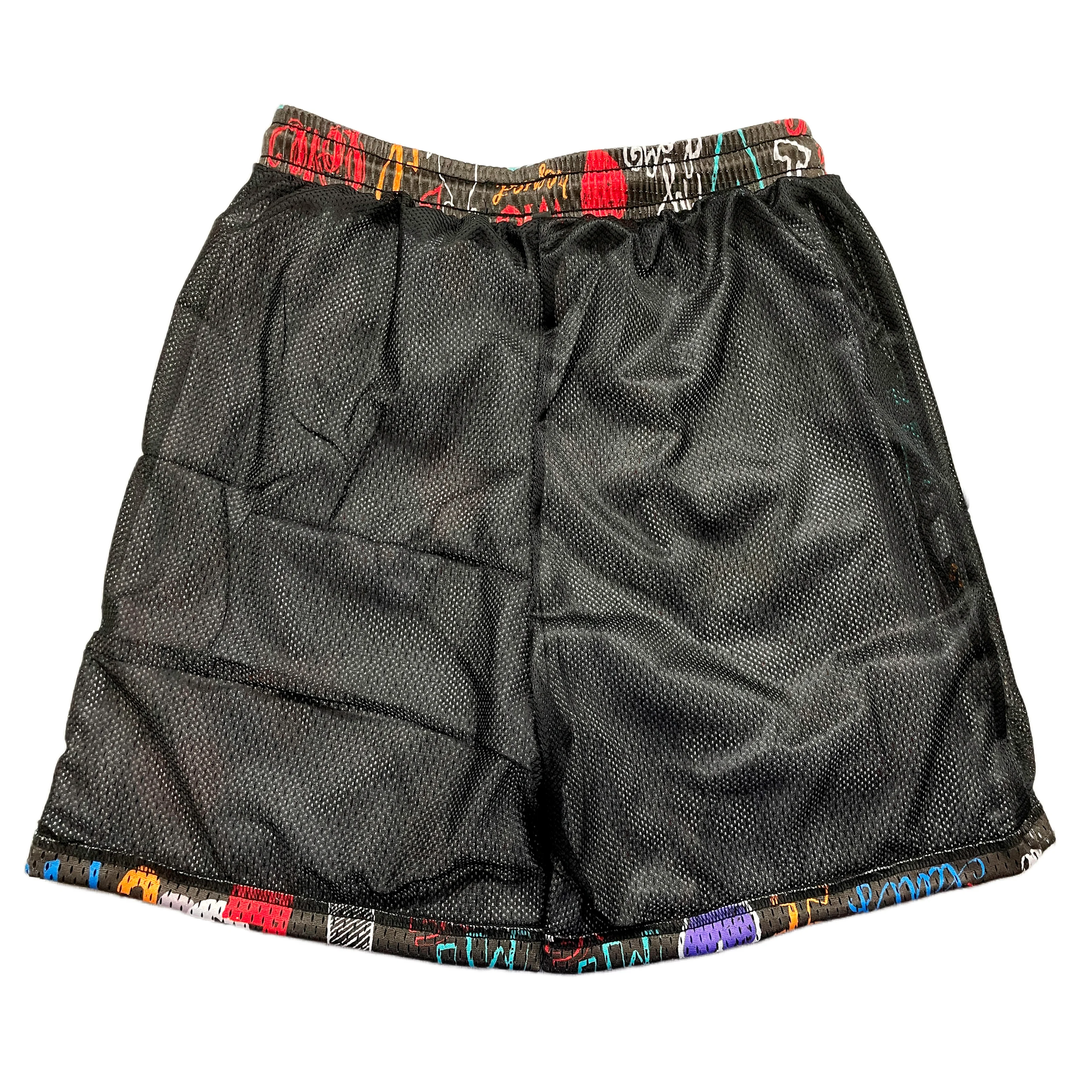 2023 Custom pattern men luxury breathable double lined silky mid thigh sports gym heavy weight mesh shorts with zipper pockets