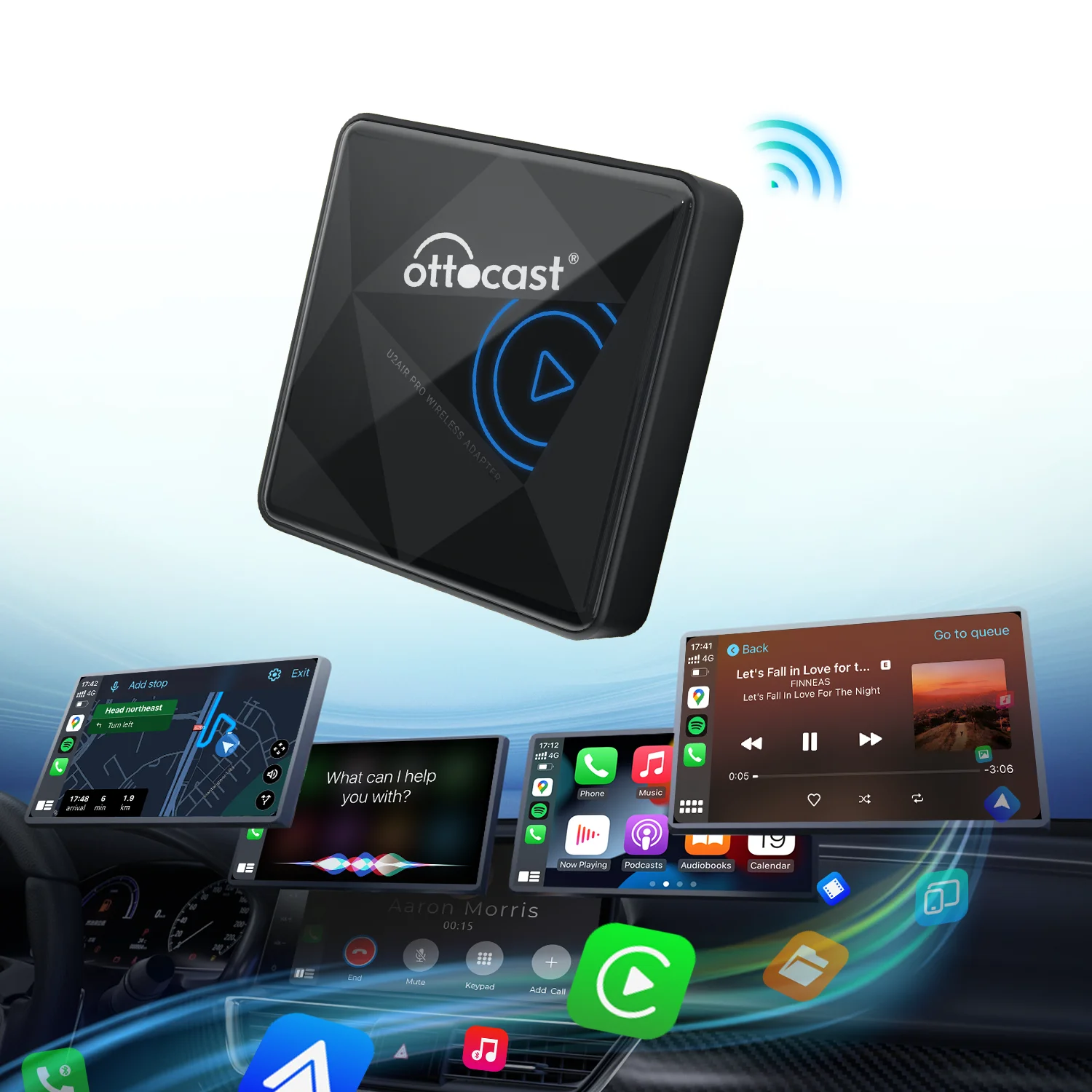 Ottocast Portable Car Smart Box Carplay Ai Box Wireless Carplay Adapter Wireless Carplay Dongle