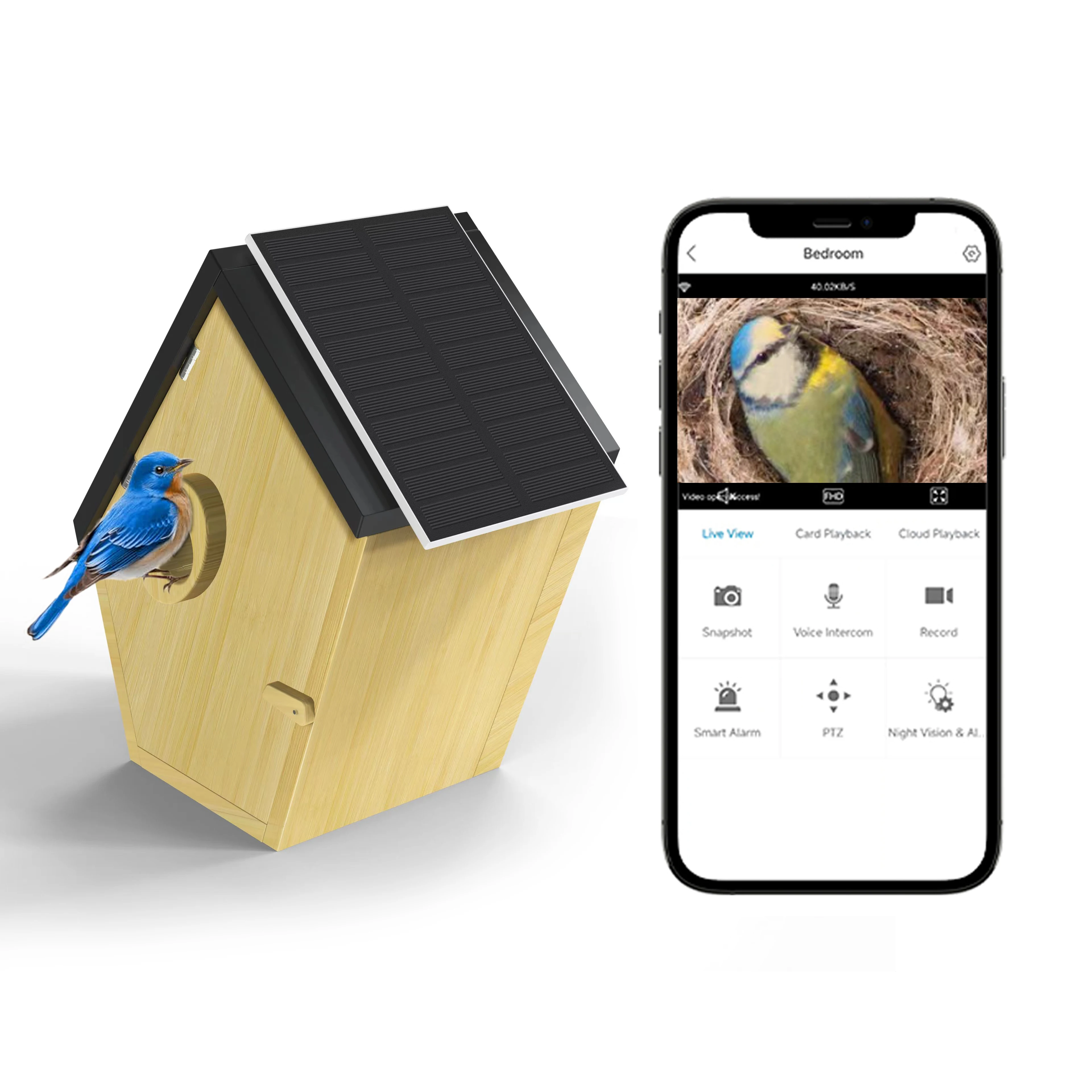 Birdhouse with HD Camera  App Notify Smart Birdhouse with Nest Auto Capture Photo & Video Birdhouse Camera for wild Bird Lovers