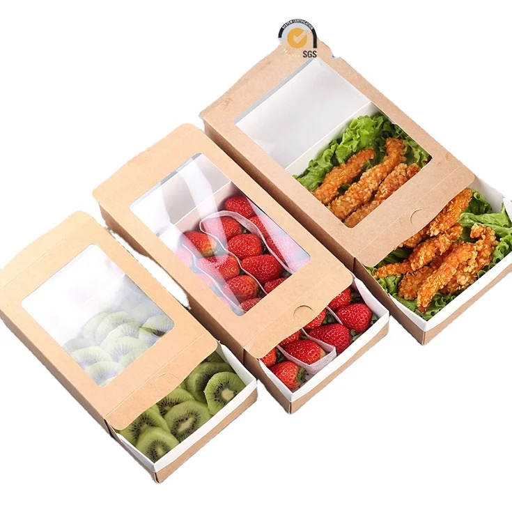 Disposable eco-friendly custom printed paper box packaging kraft takeawy paper container with clear window