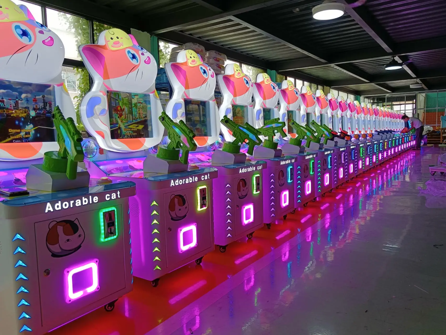 Playfun Hot Sale Indoor Amusement Park Kids Car Racing Gun Shooting Whack-a-Mole Mini Video Game Console Equipment