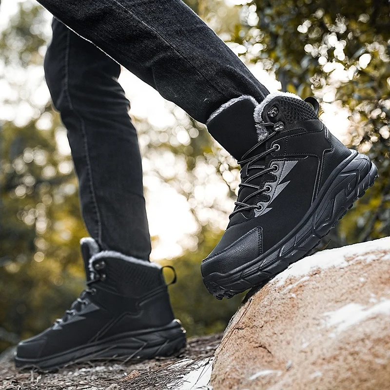 Dropshipping Custom Logo Hiking Climbing Shoes Snow Boots Men Winter Anti-Slip Waterproof Platform Boots Plush Lining Size 48