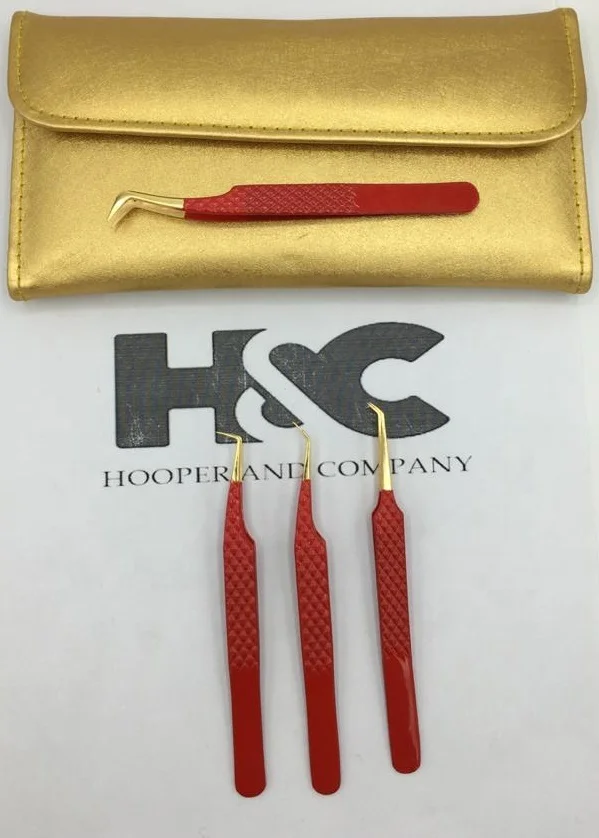 New Eyelash Tweezer Red With Gold Tip Diamond Grip Eyelash Extension Tweezers Custom Brand Name Eyelash Tweezers Sustainable