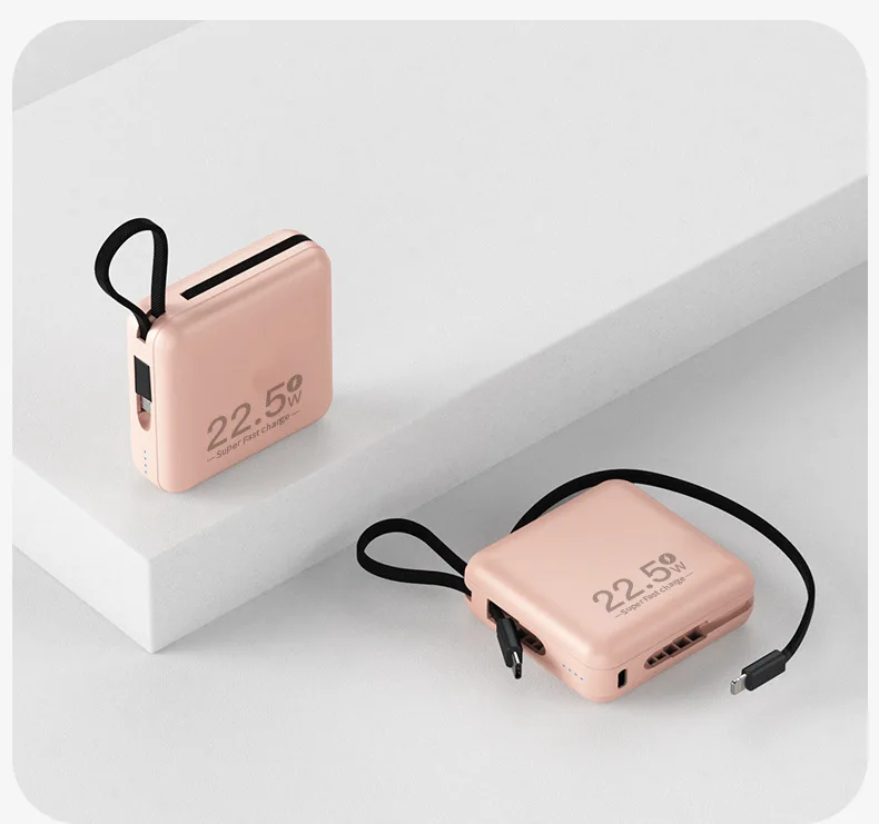 Outdoor Travel Waterproof Portable 22.5W 10000 Mah Led Digital Display Quick Charging Cable Mini Small Power Bank