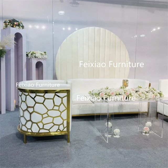 Luxury Wedding Furniture Suppliers White Sofa Chair Gold Stainless Steel Living room Sofa Set for Sale