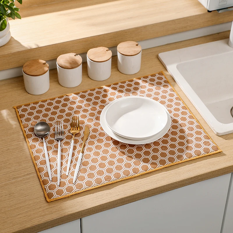 Absorbent Fabric Low-Profile Kitchen Drying Pad Machine Washable/Durable  Premium Dish Drying Mat