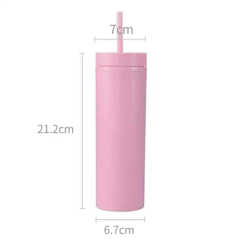 822-30 Custom 16oz home travel double layer plastic drinking straw cups cute