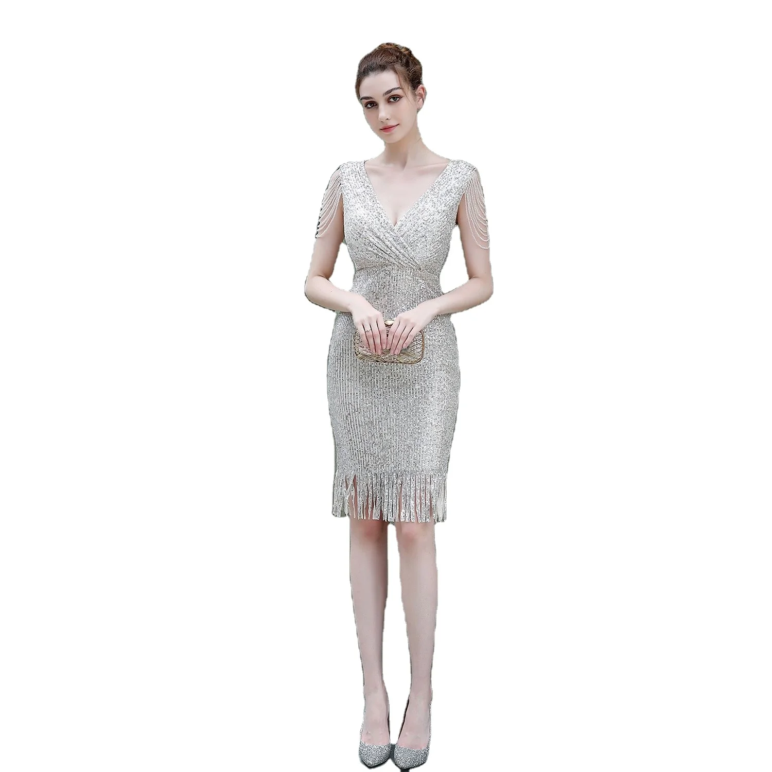 Drill Sequins  Ladies Sexy Sequin Party Dress Short Prom Evening Dress Sequin Gown Evening Dresses