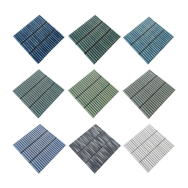China Foshan Mosaic Supplier White Blue Yellow Strip Mosaic Herringbone Ceramic Mosaic for Living Room Wall Bathroom Backsplash