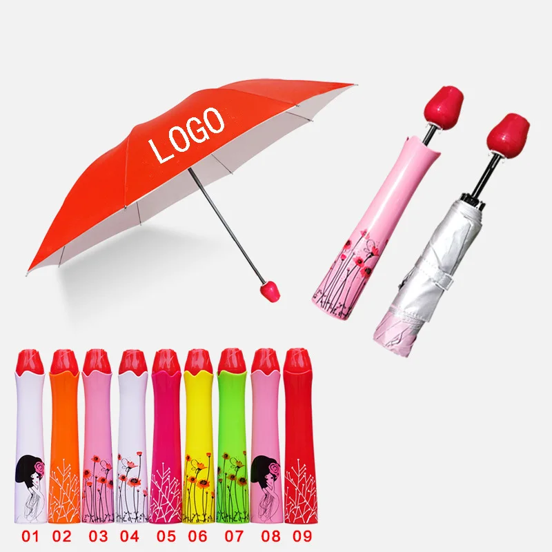 Factory stock personalized customized logo gift advertising 3 fold wine bottle umbrella