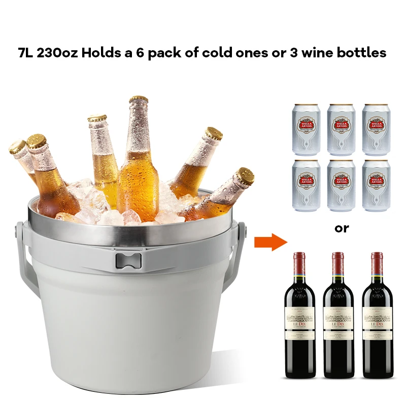 Everich BPA-Free stainless steel 7L 230oz hard cooler box with lid cooler bucket ice buckets with handle holds 3 wine bottles