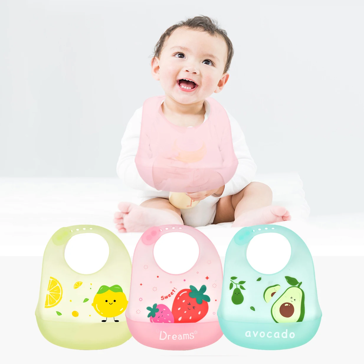 2022 New Summer Cool Waterproof Soft Silicone Baby Bib BPA Free Nude Transparent Lure Light Weight Neutral Toddler Bibs