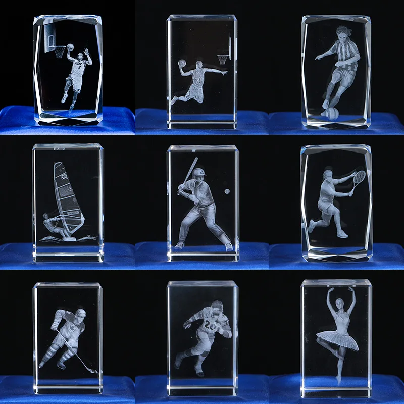 Crystal Engraving Crafts 3D Laser Engraving Personalized Photo Rectangular Crystal Block Company Event Souvenirs
