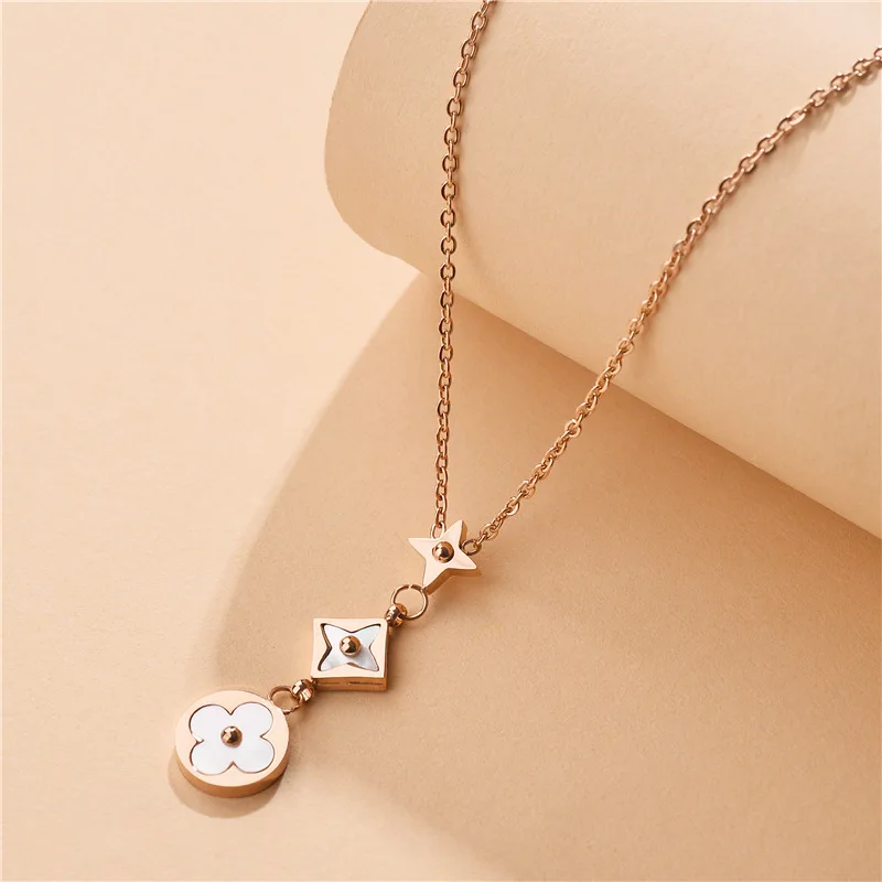 
White shell new trendy clove choker rose gold lucky stainless steel initial chain necklace women,Acrylic Chain 