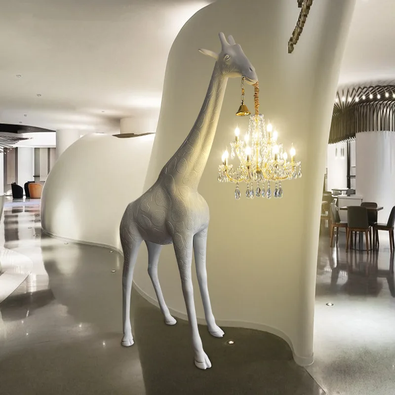 Customized Size Home Hotel Lobby Decorative Lighting Crystal Chandelier Lights Animal Modern White Giraffe Floor Lamp