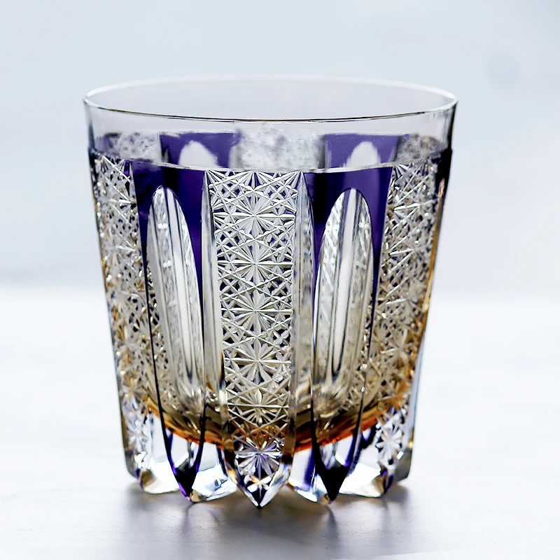 Большие старомодные очки для виски 320 мл камни посуда барной посуды стеклянная фиолетовый хрустальный стакан цветок ручной резки