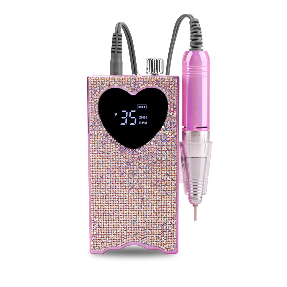 2024 Portable Wireless Electric Heart Nail Drill 35000RPM Shiny Rhinestone Rechargeable Machine Primer Pen Portable