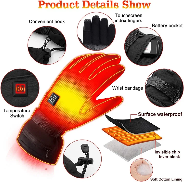 Wholesale Customized Women Men Electric Rechargeable Battery Powered Outdoor Sports Heated Gloves For Ski Motorcycle Hiking