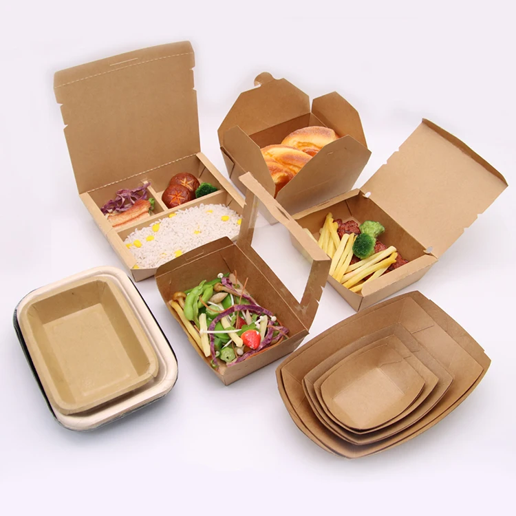 Custom eco disposable kraft restaurant chinese noodle packaging chicken togo containers take away lunch packing paper food box