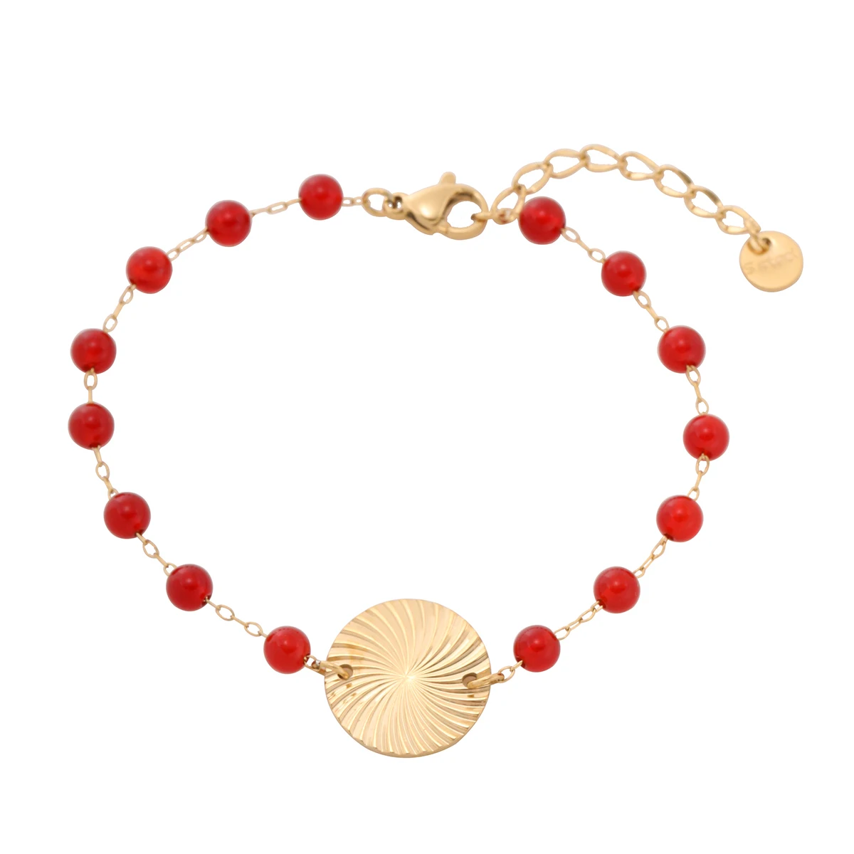 Geometric Round Pattern Bracelet for Women Stainless Steel Agate Colored Beaded 18K Gold Chain Bracelet Waterproof Jewelry