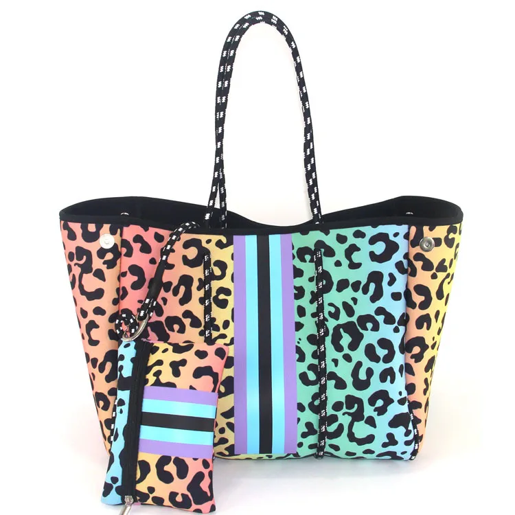 Designer Camouflage Neoprene Large Beach Tote Bags with Purse Waterproof Summer Beach Handbag for Ladies Women neoprene tote bag