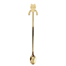 Creativity tableware 304 stainless steel metal lovely cat long handle spoon for drinks