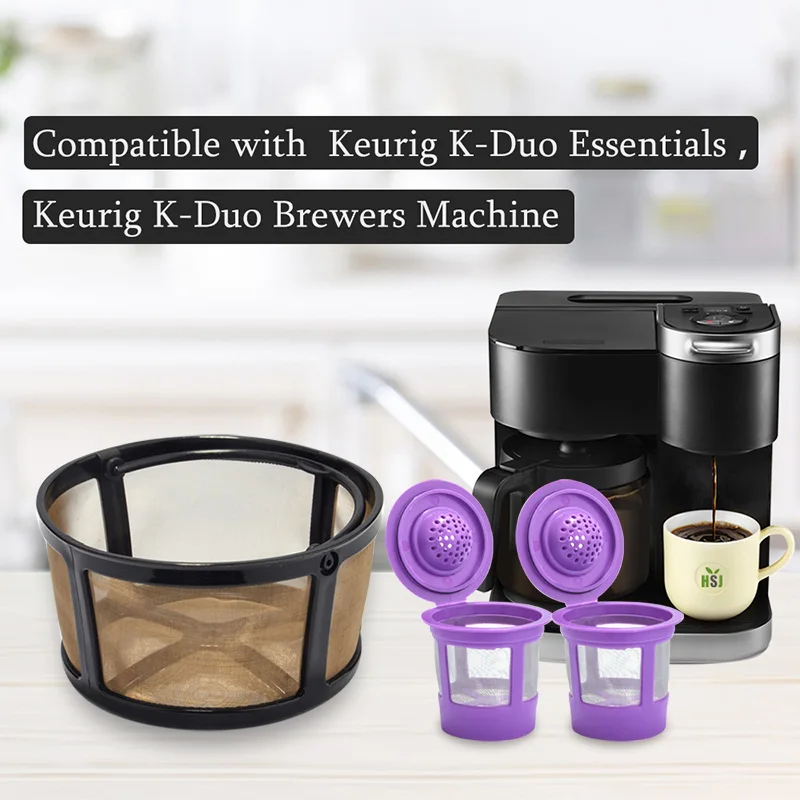 duo + 2pcs k cup keurig coffee baskets stainless steel reusable coffee filter basket replacement