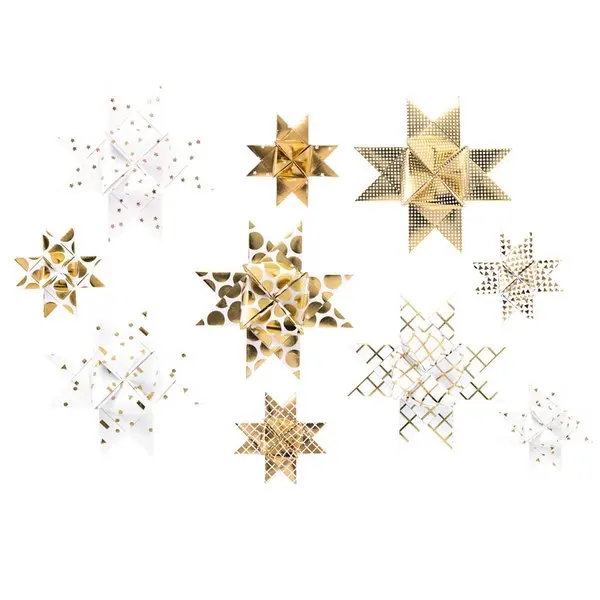 Paper Poetry Folded Origami Froebel Star Paper Strips With Gold Hot Foil
