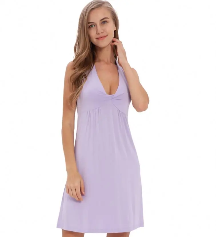 
Bamboo Viscose Sleeveless Nightgown Summer Women Night Dress Sleepwear 