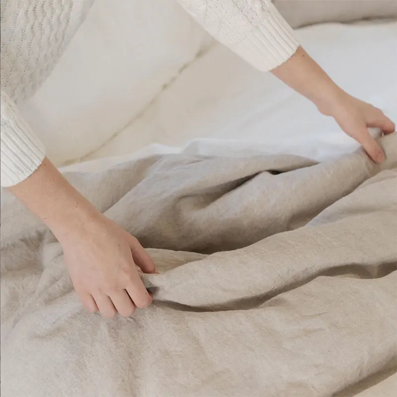 Hot Sale High Quality Bed Linen Soft Enzyme Washed Natural Plain Pure Linen Bed Sheet Bedding Set