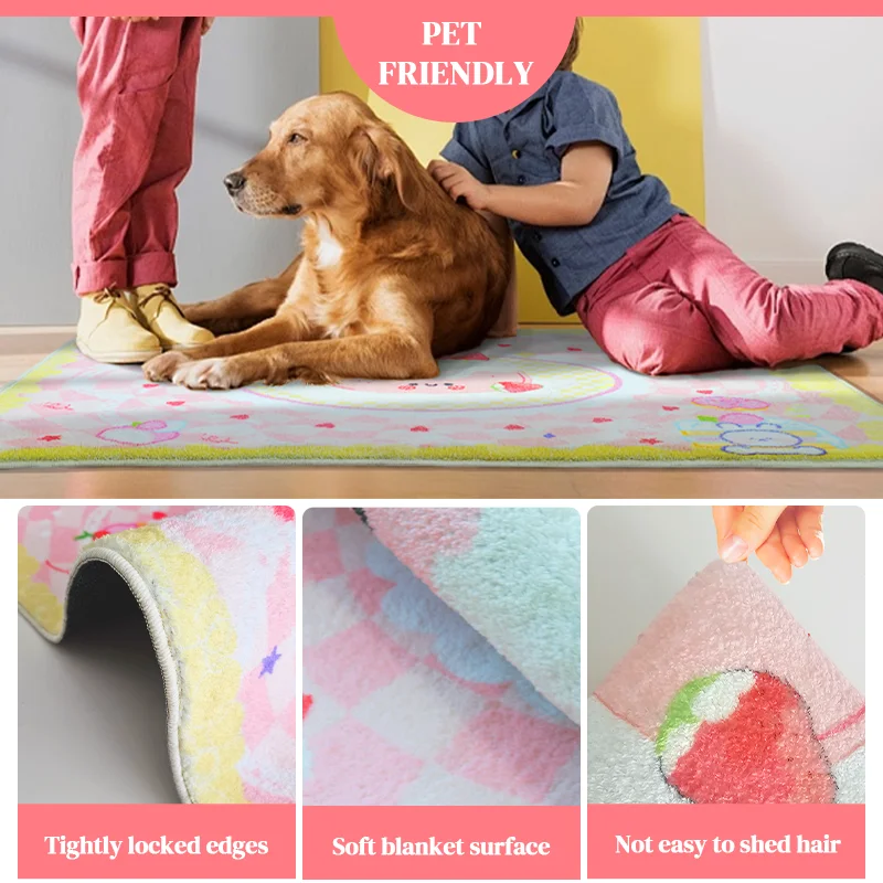 Hot Selling Cute Pink Style Washable Faux Cashmere Soft Plush Kid Bedroom Livingroom Carpet Area Rugs