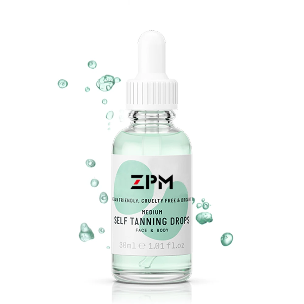 ZPM OEM/ODM Private Label Vegan Organic Anti Aging Dark Gradual Tan Self Tanner Natural Sunless Tanning Serum Drops for Body