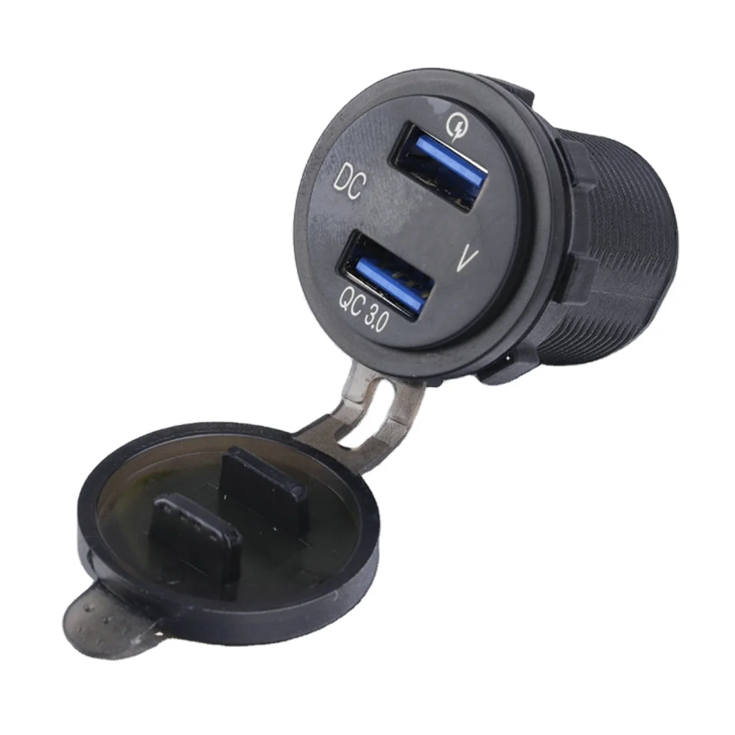 ABILKEEN DS015B DC12V-24V Input Dual Port QC3.0 Quick Charging USB Power Charging Socket with Digital Voltmeter LCD Display