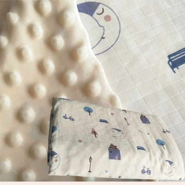 hot sale custom design gauze organic cotton Super Fleece Warm Dot Minky Caress Newborn blanket