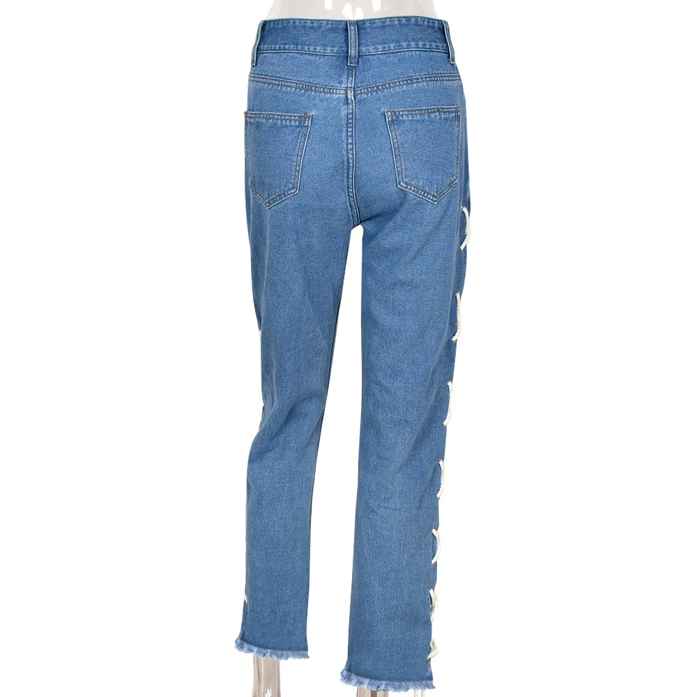 2022 Autumn/Summer Hot Sale Slim Fit Breathable Jeans With Drawstring Straight Denim Pants For Women