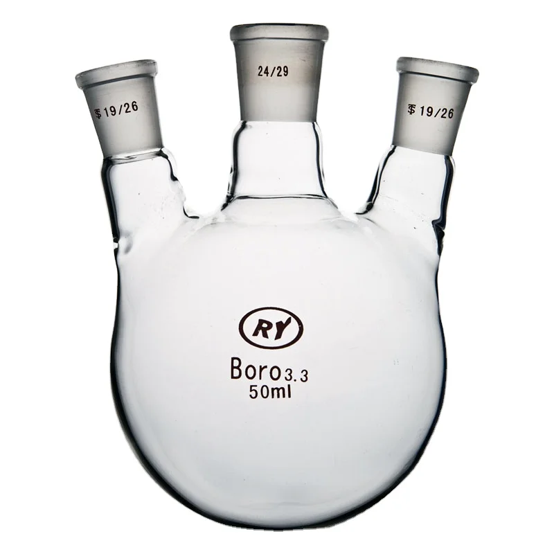 Колба из боросиликатного стекла 3,3 с круглым дном, с тремя горлышками