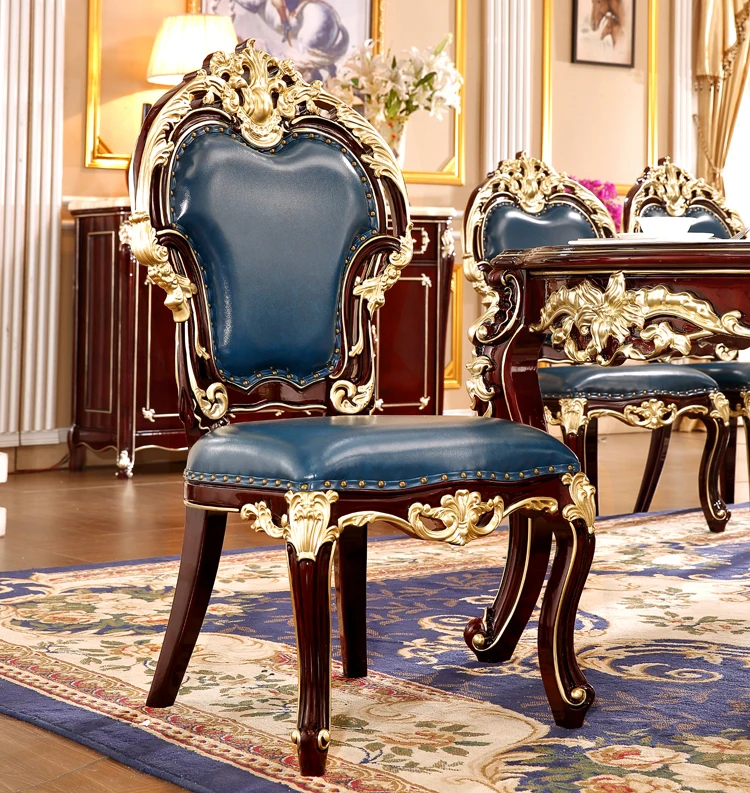 European style dining table full solid wood red sandalwood 2.0m long dining table marble oval dining table and chair combination