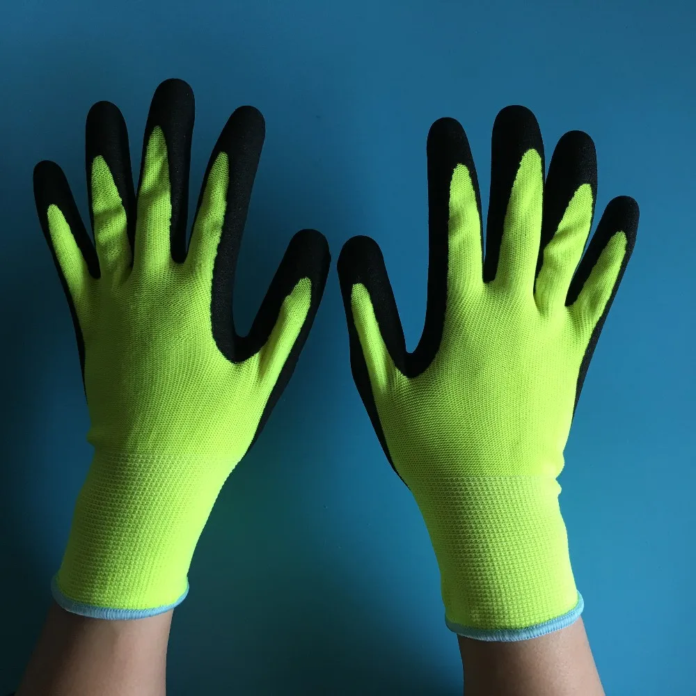 EN388 Polyester/Nylon Knitting Sandy Nitrile Coating NBR Gloves
